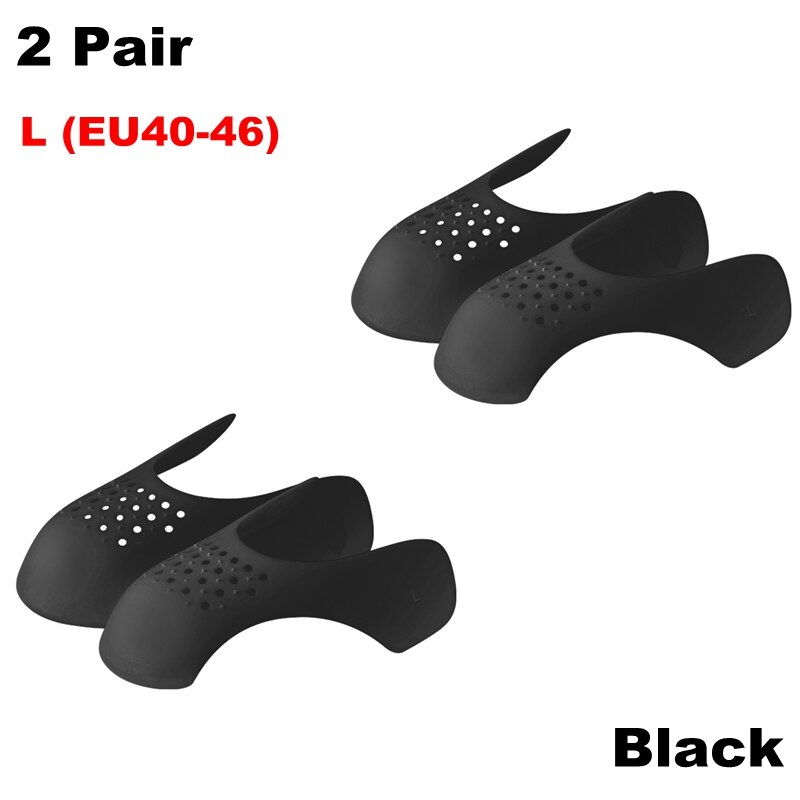 Protector antiarrugas lavable para zapatillas de deporte, Protector de flexión, soporte para la puntera, ensanchador de zapatos, 2 pares: Black-L (EU40-46)