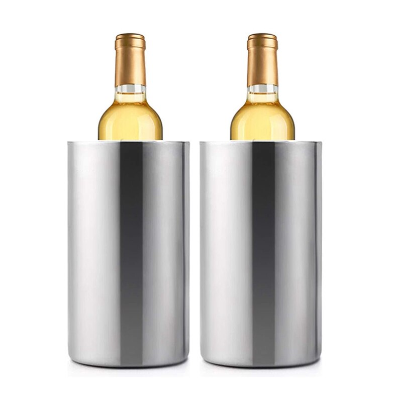 2 Pack Stainless Steel Double Wall Wine Cooler Bucket, Keeps Cold for Hours Wine Bottle Cooler Chiller with Clamp: Default Title