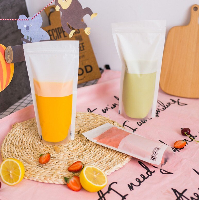 50pcs/lot Transparent Self-sealed Plastic Beverage Bag Drink Container Drinking Bag Fruit Juice Food Storage Bag