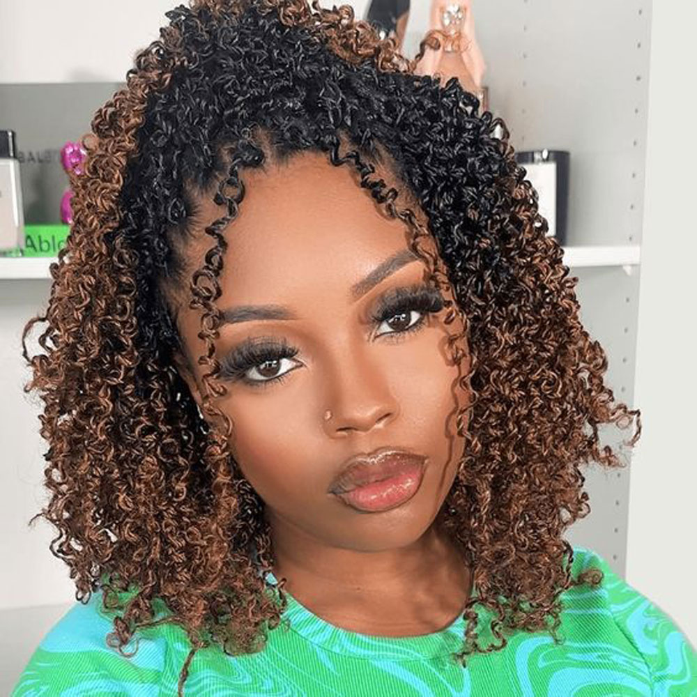 Yanky Twist Crochet Hair pour femmes noires, cheveux synthétiques pré-bouclés, cheveux au crochet marron ombré, extrémités bouclées, Yank Twist, 8 po: WHITE / 12 pouces