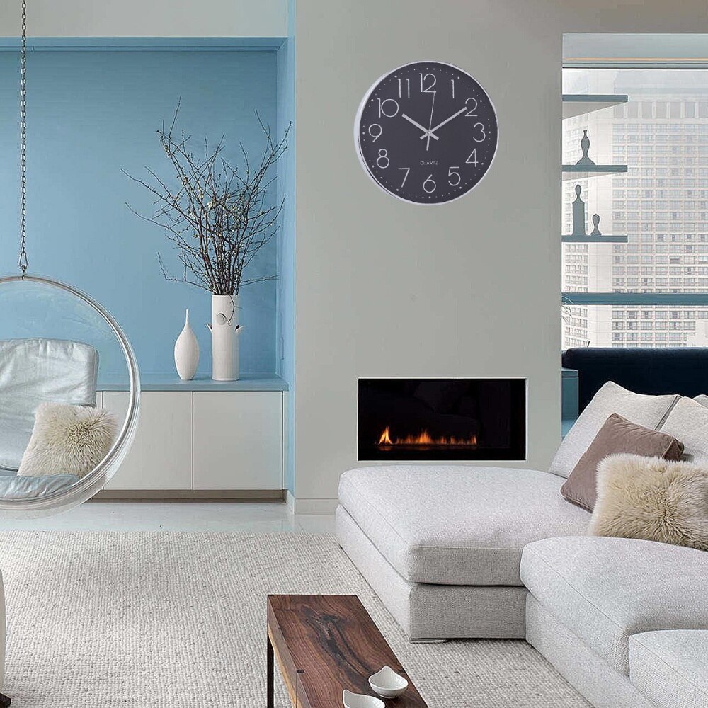 Wall Hanging Clock 3D Numbers Scale Wall Clock Mute Clock Living Room Clock without Battery (White)