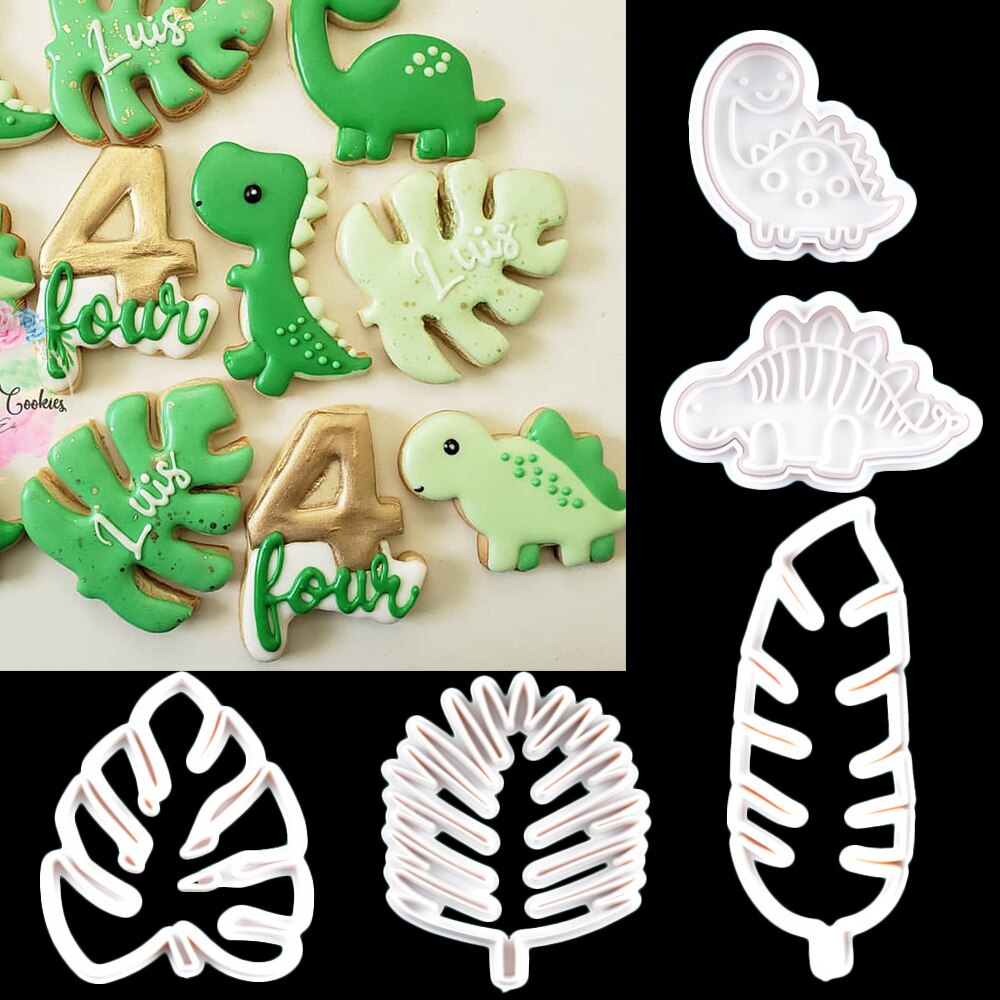1Set Dinosaurus Cookie Mold Dier Biscuit Cutter Food Grade Plastic Diy Bakken Tools Jungle Party Verjaardag Cupcake Benodigdheden