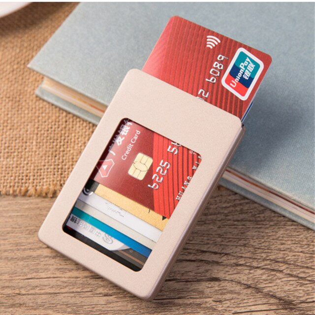 Minimalist Slim Card Holder for Men and Women Aluminum Alloy Card Case Credit Card Holder Box: Gold