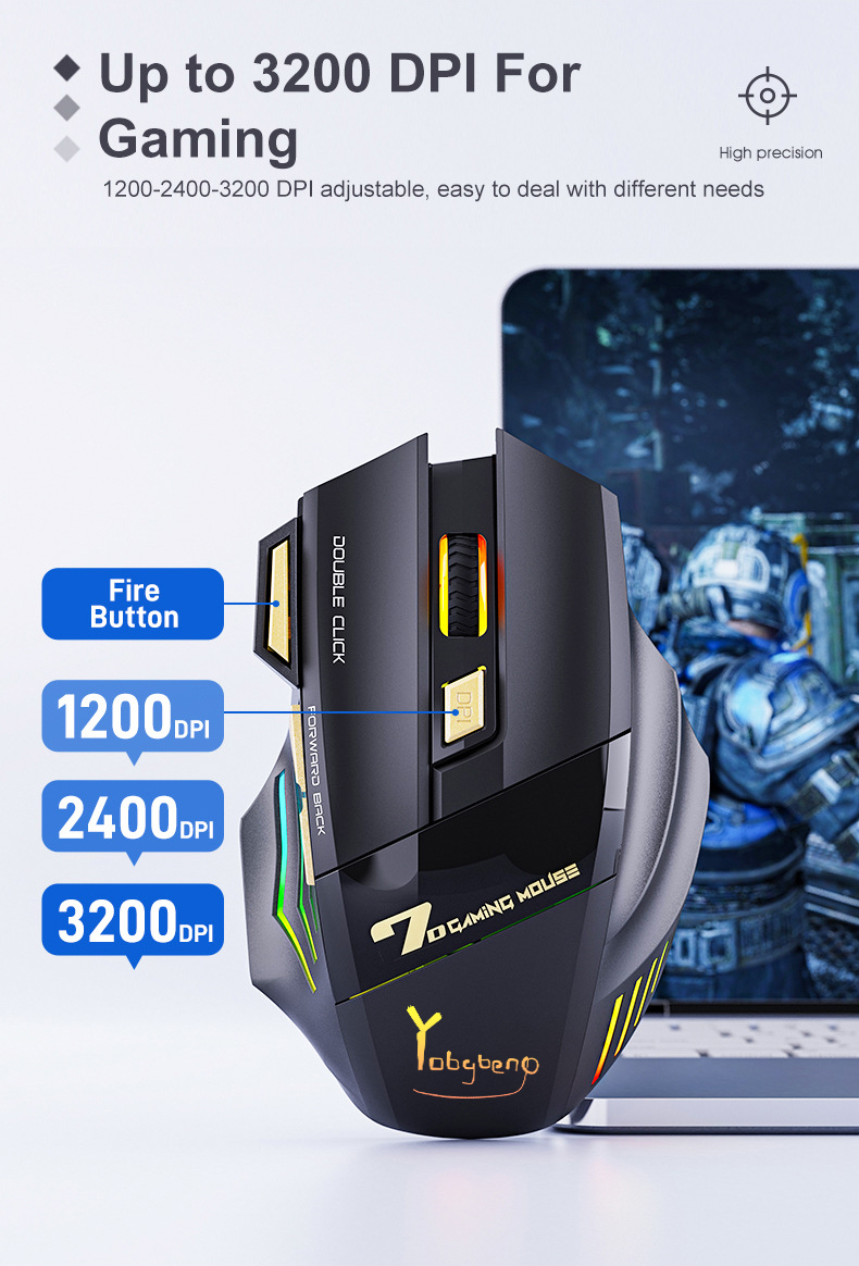Bezprzewodowa mysz akumulatorowa dla graczy do komputera Mysz do gier RGB Mysz Bluetooth USB Cicha, ergonomiczna mysz do laptopa PC