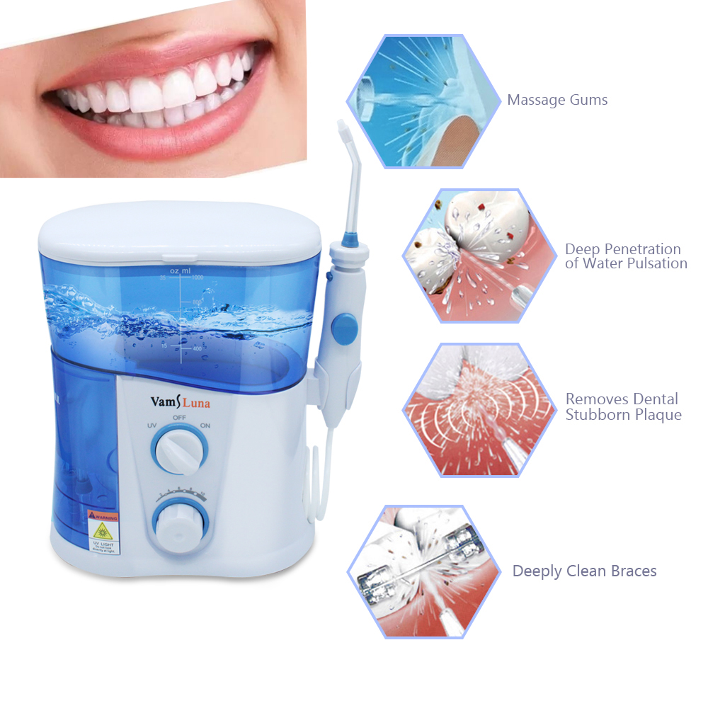 Vandflosser oral tandvanding til tænder tandbøjle ren 1000ml oral irrigator med 7 multifunktionelle jet tip til familie
