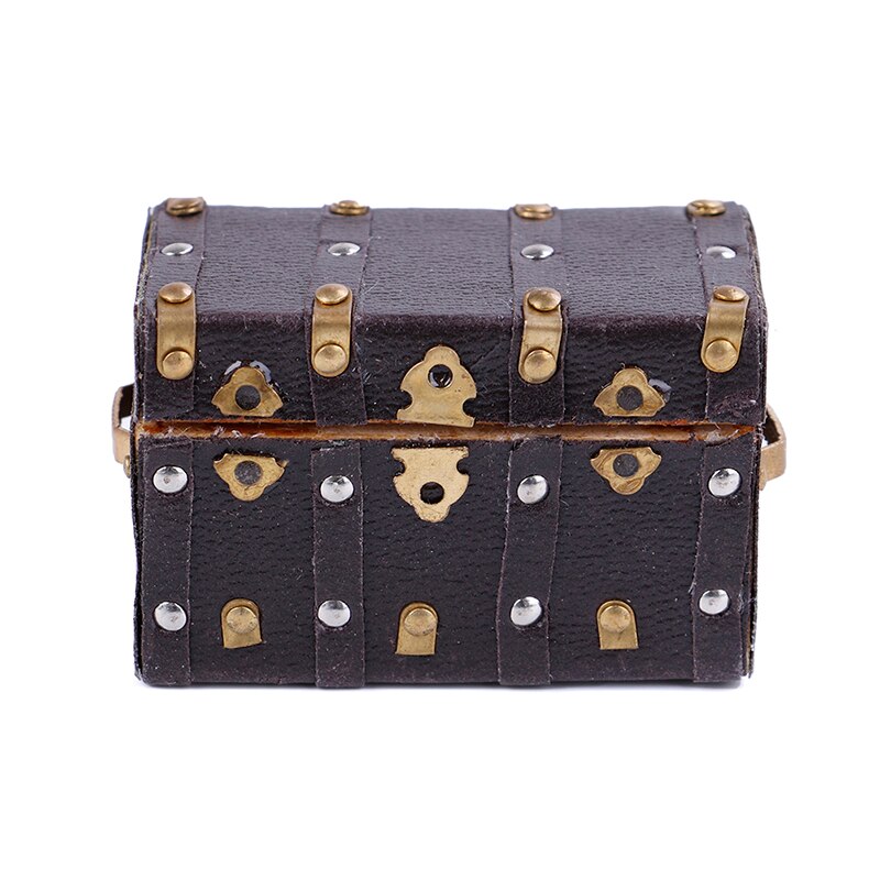 1:12 Dollhouse Miniature Vintage Treasure Chest Wood Case with Leather and Golden Holder Furniture Accessories: Black