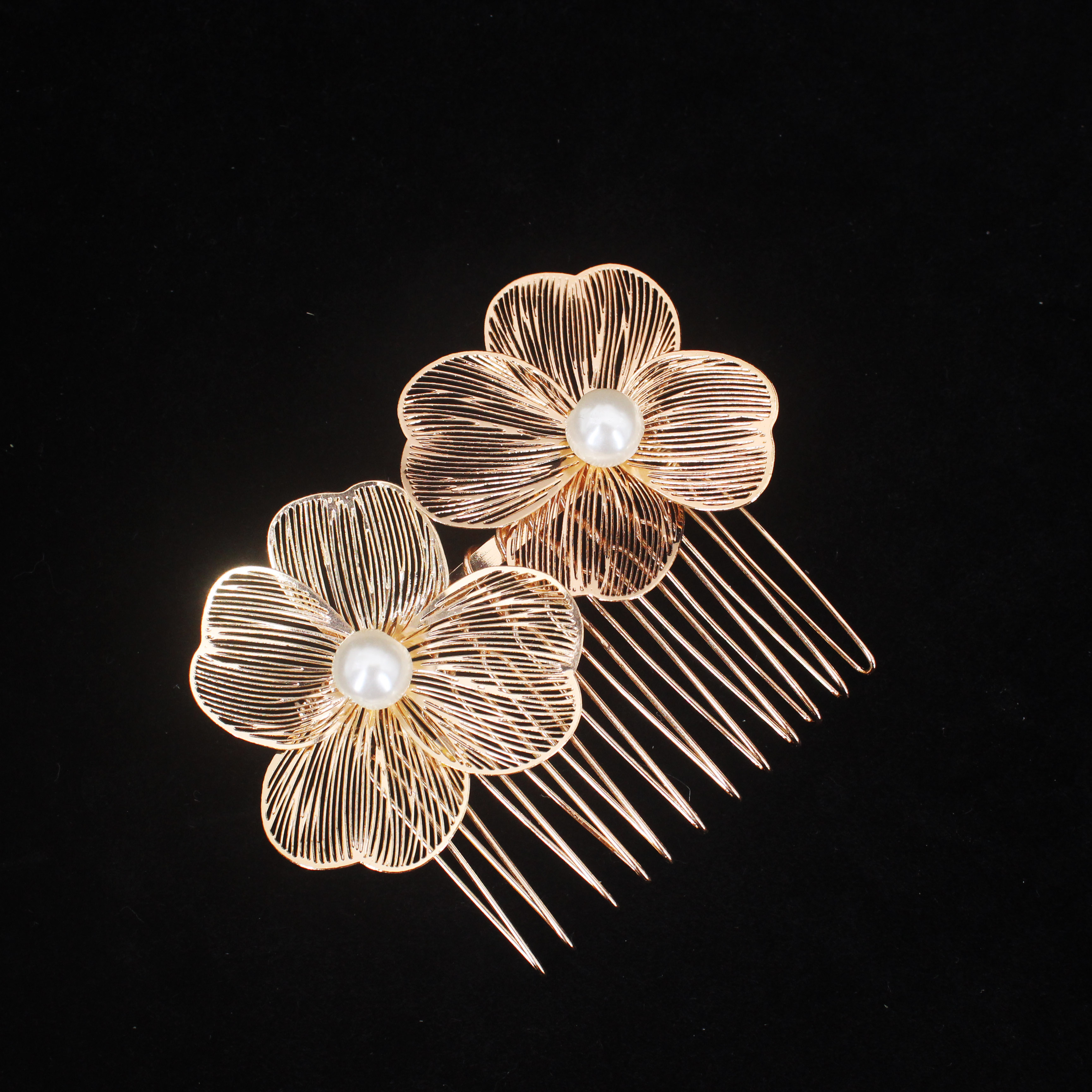 2 uds tocado de novia hecho a mano flor perla peine para el cabello alfileres joyería de estilo de boda insertar de peine accesorios para el cabello: Color amarillo dorado claro