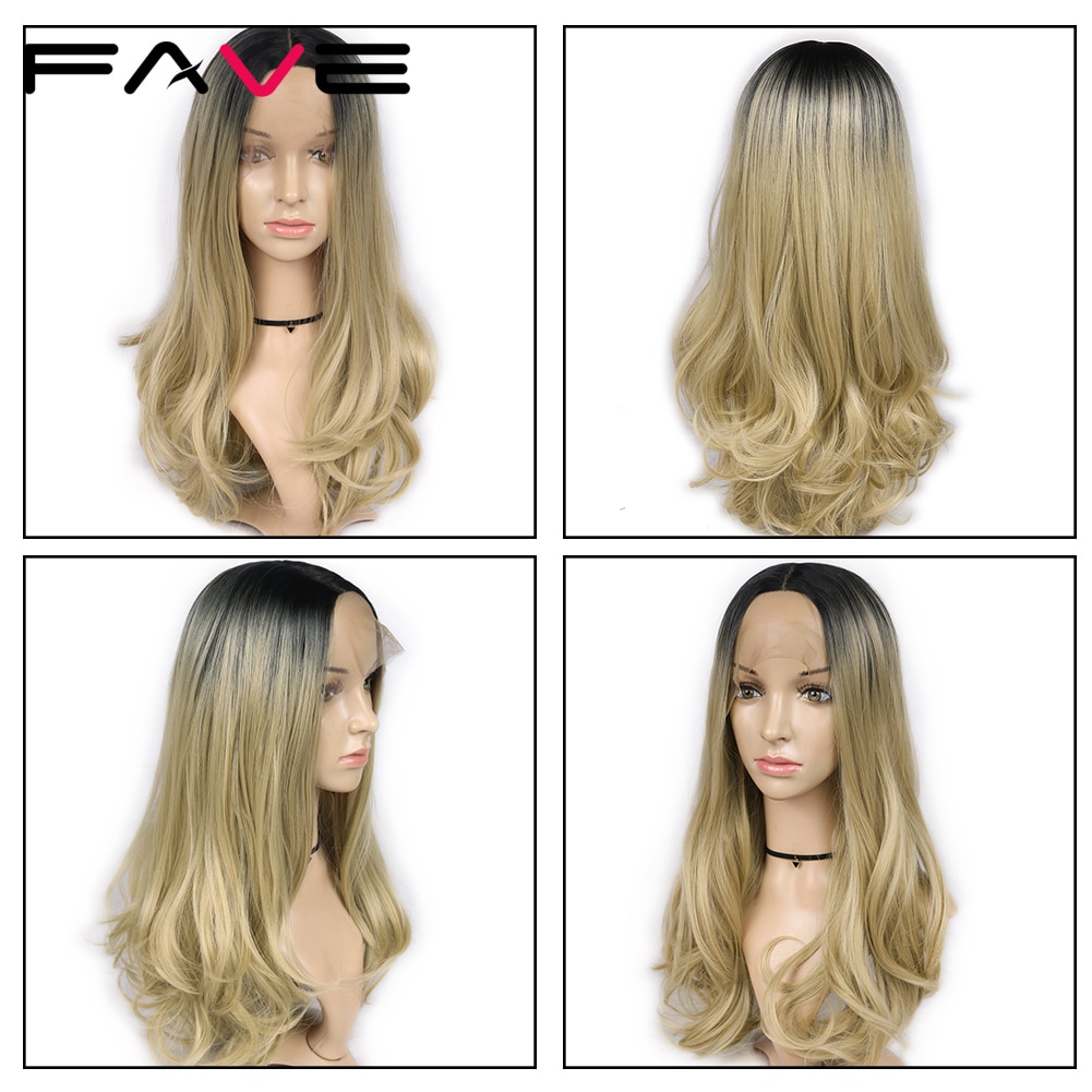 FAVE-Peluca de pelo largo ondulado para mujer, pelo sintético resistente al calor de fibra, con malla frontal, degradado, negro, marrón, Rubio, rojo, gris