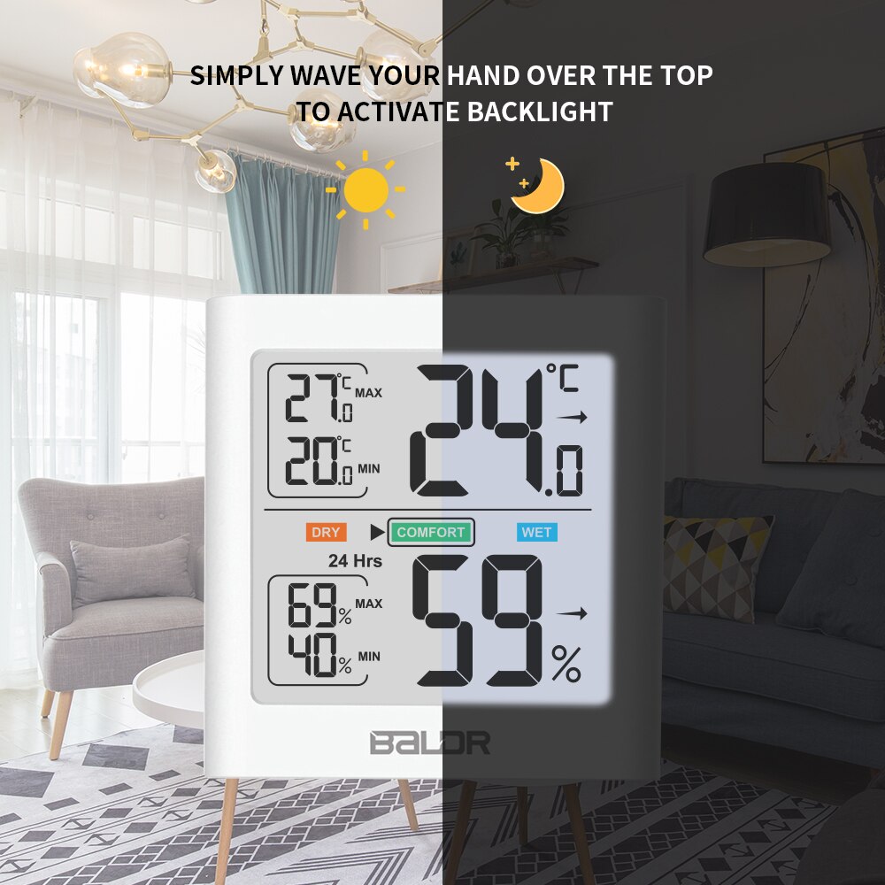 Baldr Multifunctionele Thermometer Hygrometer Automatische Elektronische Temperatuur Vochtigheid Monitor Met Smart Backlight