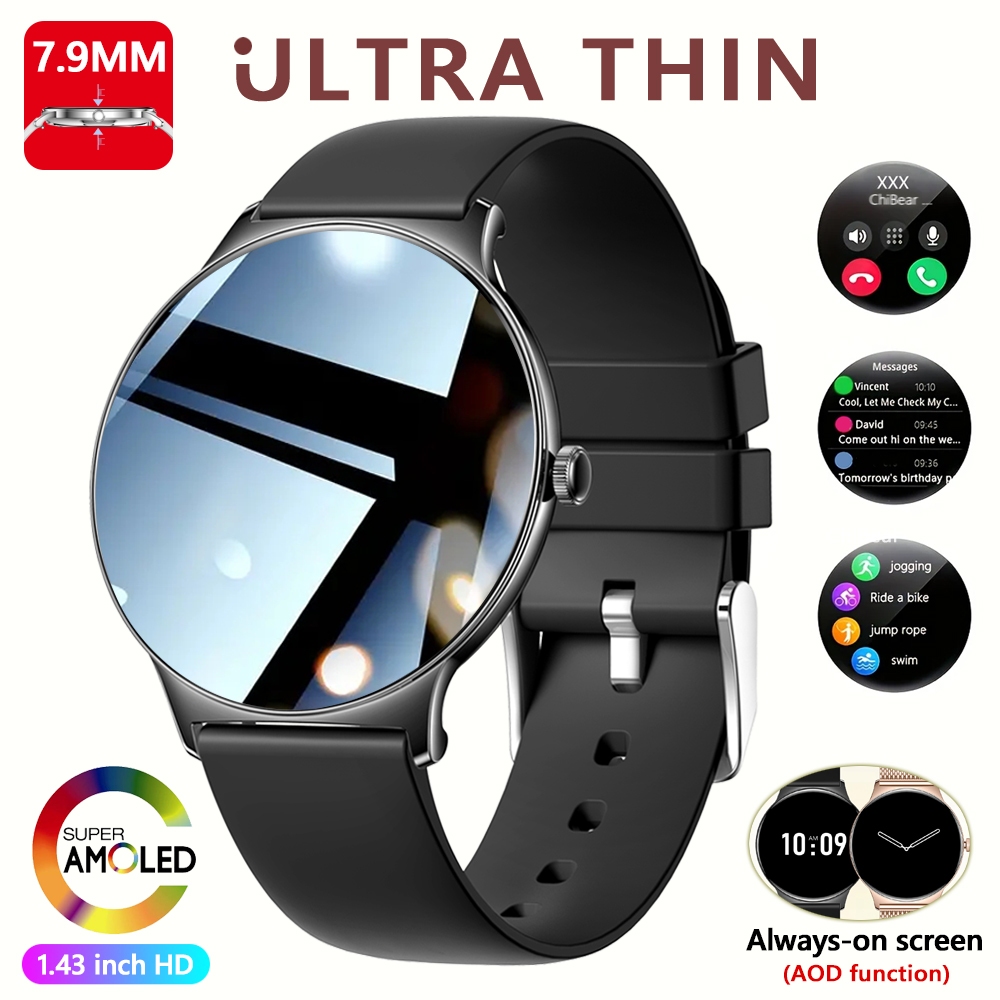 ChiBear Ultra Sottile Moda Smart Watch Schermo da donna Visualizza sempre l'ora Bracciale sportivo Chiamata Bluetooth AMOLED Smartwatch Donna: BIANCO