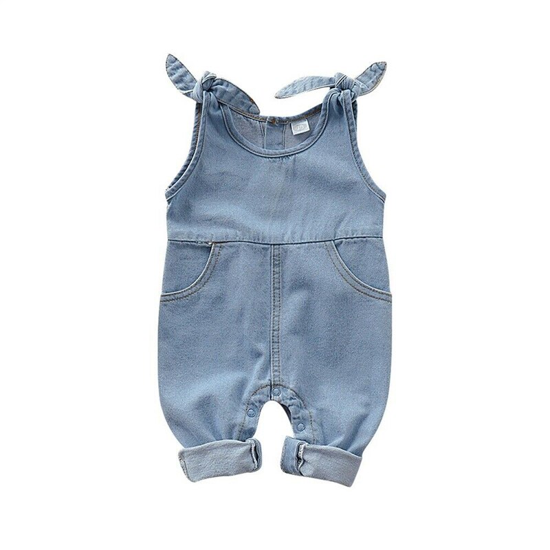 Pasgeboren Baby Baby Meisje Jongen Zomer Kleding Solid Denim Romper Jumpsuit Outfits Mouwloze Zomer Baby Kleding 0-2Y