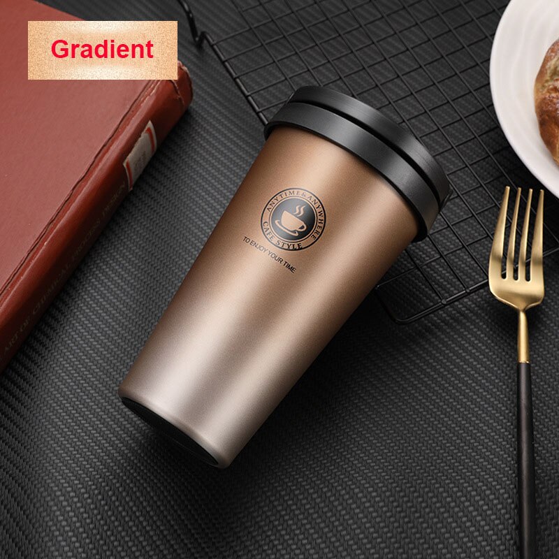 500ML Coffee Mug 304 Stainless Steel Travel Mug Double Wall Vacuum Insulated Tumbler Wide Mouth Tea Cup with Lid: Gradient B