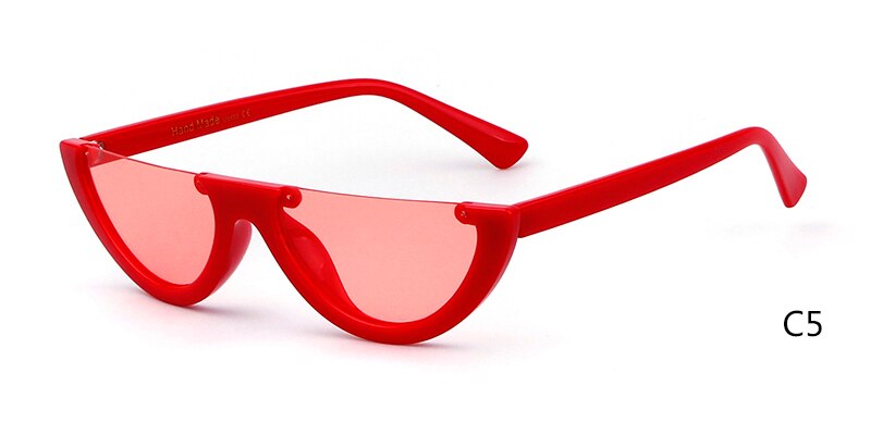 Half Moon Slim Sunnies Sunglasses Women Brand Retro Vintage Pink Lens Cat Eye Frame Sun Glasses Girls Shades 463B: C5 red