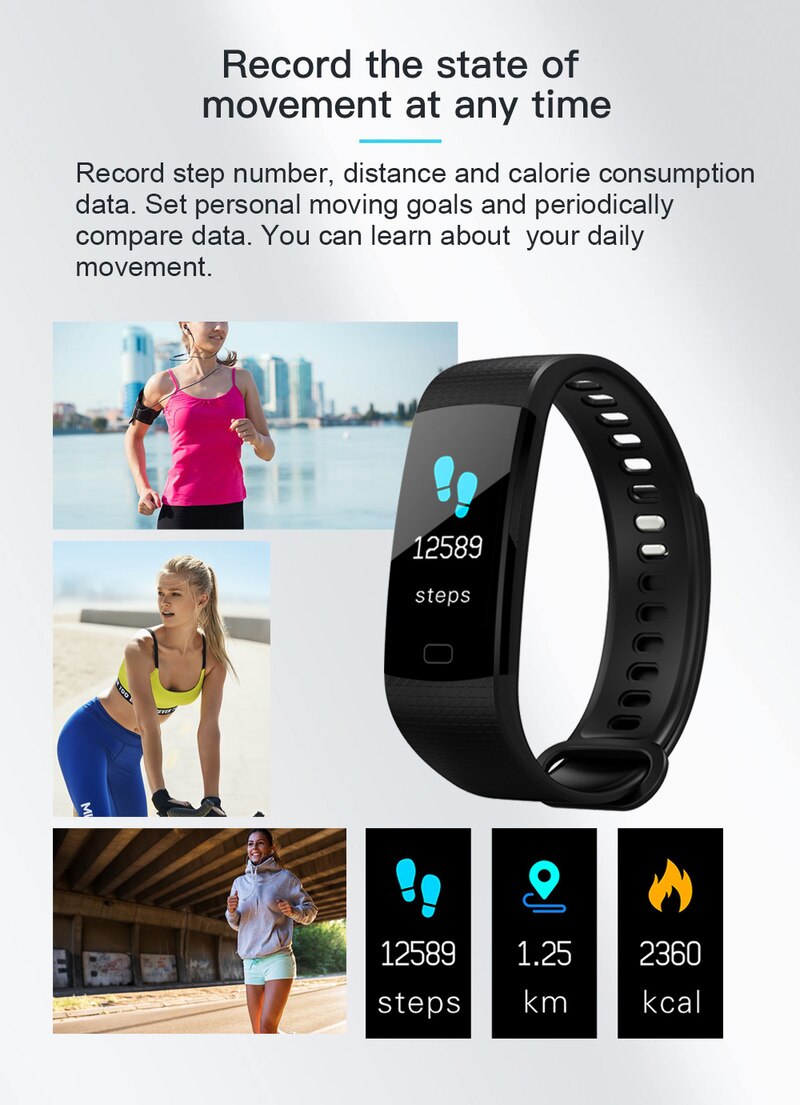 Smart Watches Blood Pressure Alarm Clock Smart Bracelet Smart Band Color Screen Heart Rate Monitor Activity Fitness Tracker