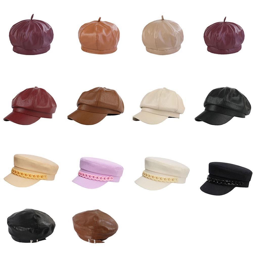 Beret Chain Navy Hat Octagonal Hat Women&#39;s Autumn And Winter Flat Top Navy Hat British Retro Newsboy Hat Baseball Cap