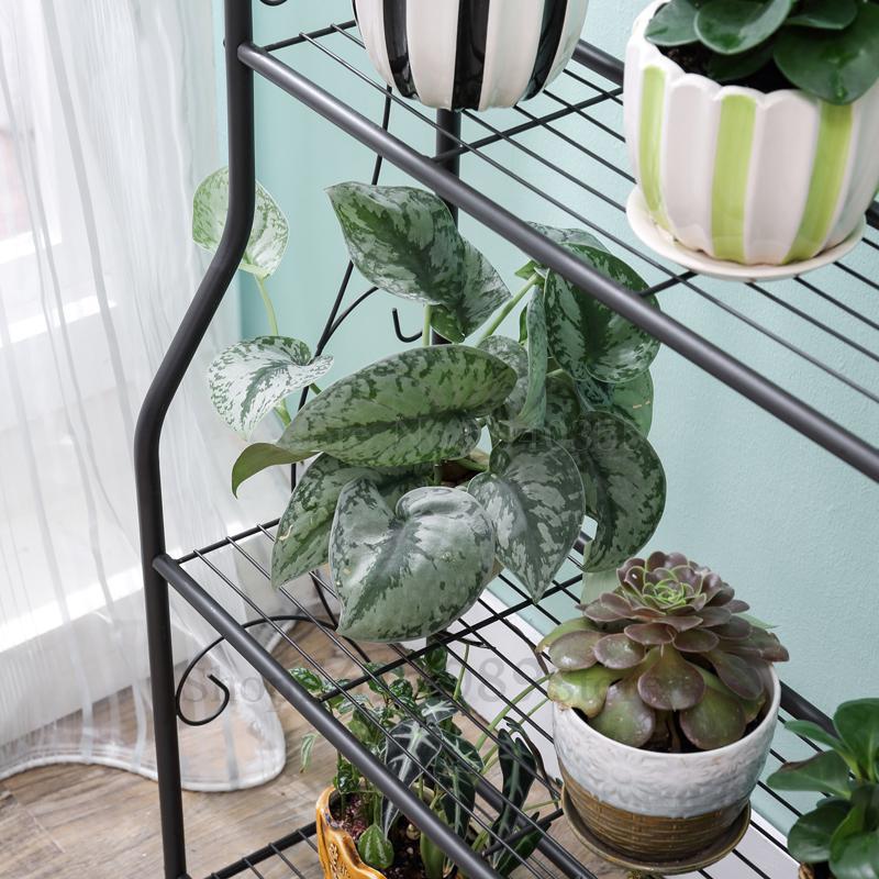 Golv blomma stativ järn flerskikt vardagsrum balkong blomkruka rack vägghängande grön blomsterhylla
