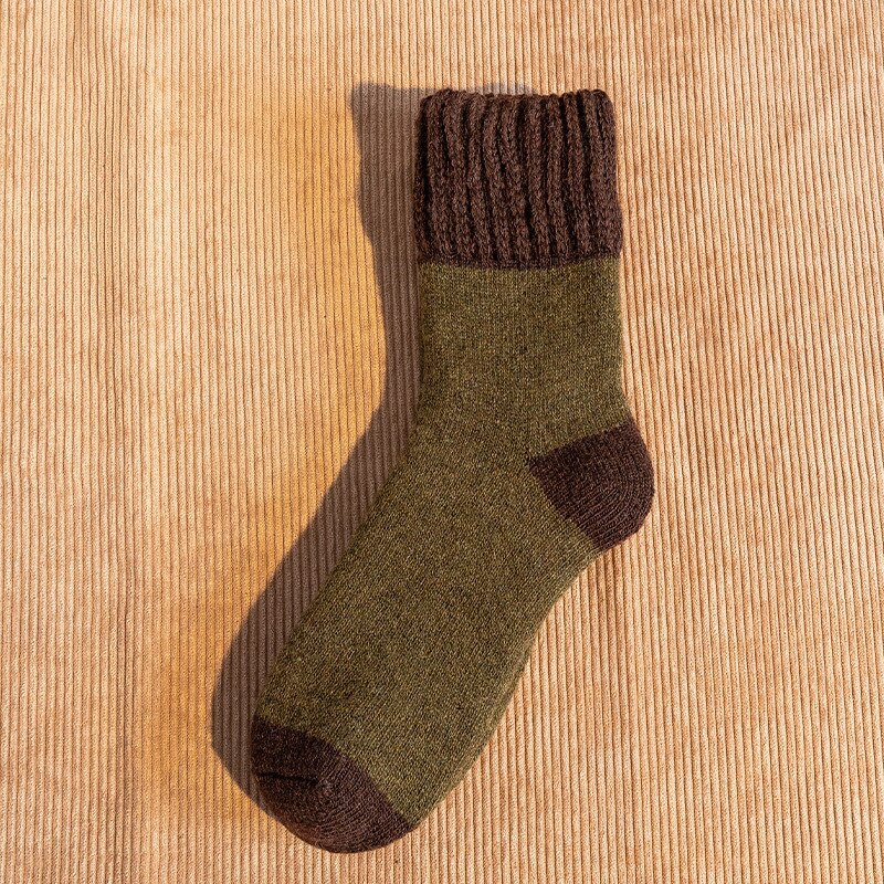 5pairs Winter Socks Stitching Color Trend Men&#39;s Super Thick Solid Loop Warm Socks Wool Socks Cold Snow Socks Large Size38-46: 5pairs Green