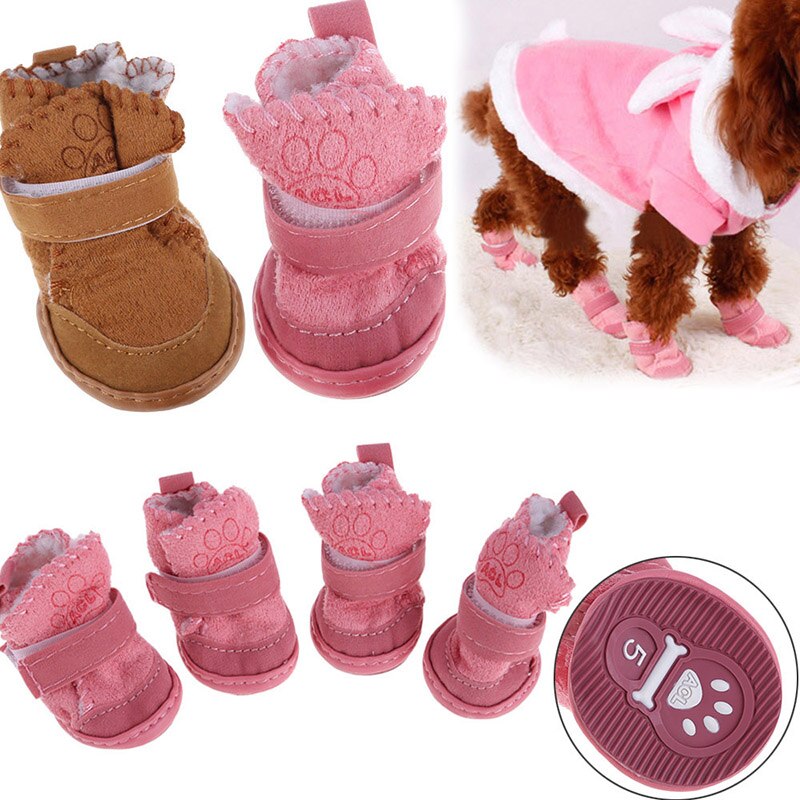 4Pcs/Set Winter Warm Shoes for Dogs Warming Cotton Plush Boots Snow Walking Cotton Blend Puppy Cats Sneakers Pet Supplies
