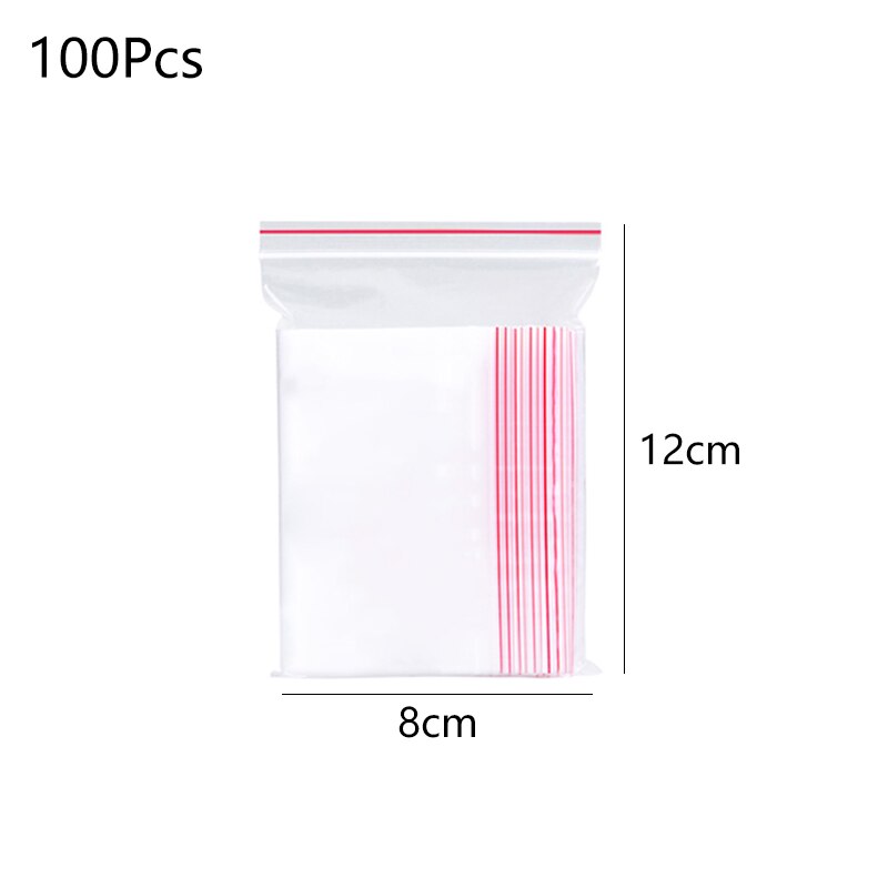 100Pcs Transparent Plastic Sealed Bag Food Storage Container Bags Zip Lock Reclosable PE Storage Ziplock Bags Organizer: 8 x 12cm