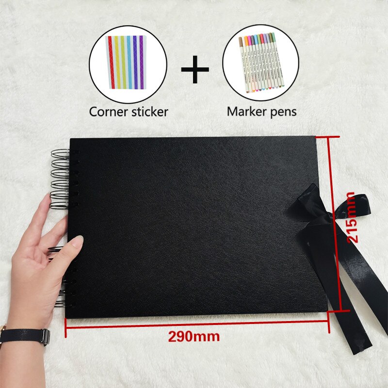 Álbumes de fotos 80 páginas negras, libros de memoria A4, papel para manualidades DIY, imagen para álbum de recortes, 12 marcadores, bolígrafos para boda, cumpleaños, para niños: Black and Pens