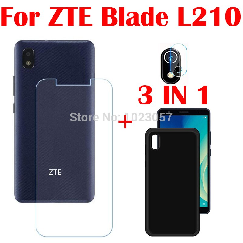 3-in-1 Case + Camera Tempered Glass On For ZTE Blade L210 ScreenProtector Glass For ZTE Blade L210 2.5D Glass: 3 in 1 Black Case