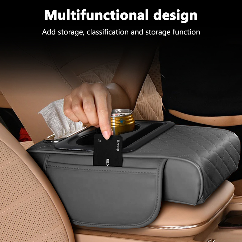 Opbergdoos voor auto-armsteun, organisator voor middenconsole voor auto's, verhogingskussen voor armleuning met bekerhouder, opbergdoos voor armleuning