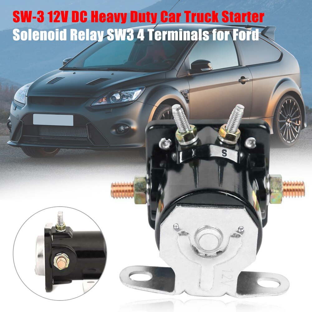 SW-3 Heavy Duty Car Truck Starter Solenoid Relay 4 Terminal for Ford 12V Replace