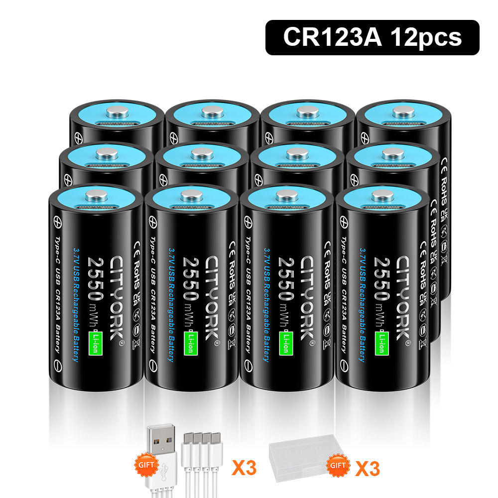 CITTORK 100% pojemność 3,7 V CR123 CR123A akumulator typu C USB ładowanie RCR123 16340 16350 baterie litowo-jonowe: Czerwony