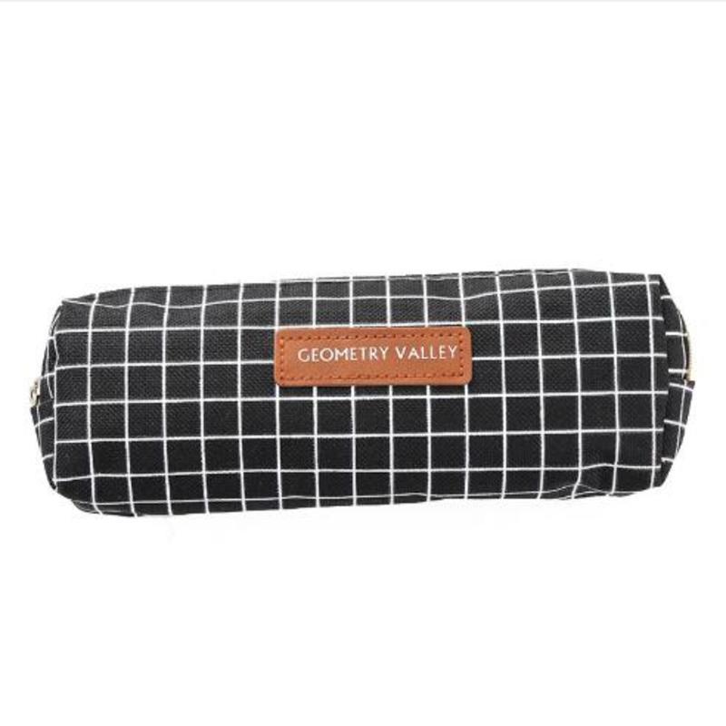Cartuchera de lona a cuadros Simple para hombre y mujer, cartuchera creativa de color sólido, estilo coreano, papelería de gran capacidad, 1 Uds.: 4