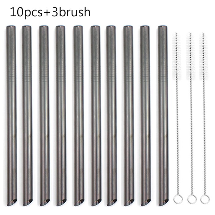 5/10pcs 12mm Reusable Pointed-End Drinking Straw Stainless Steel Drink Pearl Milkshake Fat Bubble Tea Straws Cocktail Party: Black 10pcs