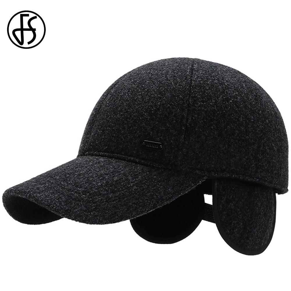 Fs masculino feminino inverno boné de beisebol com earflap preto cinza meia-idade pai chapéus ao ar livre quente proteção de orelha ciclismo gorras