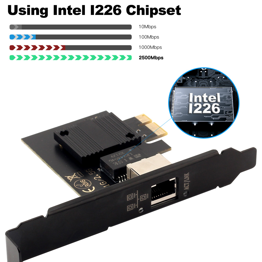 Scheda di rete 2.5G Intel i226 PCIE a RJ45 100/1000/2500Mbps Interfaccia RJ45 LAN Etherent Adattatore Gigabit per PC/desktop per Win