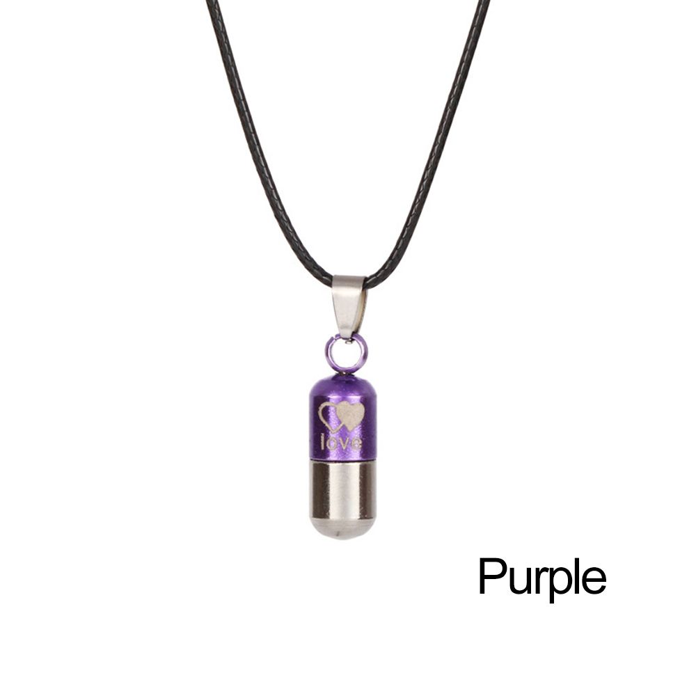 Flacon en verre Transparent, collier, bouteille de souhait, pendentif, bijoux DIY, bouchon à vis ouvrable, chaîne en acier, porte-bonheur, pots de parfum: 2.8cmx1cm purple