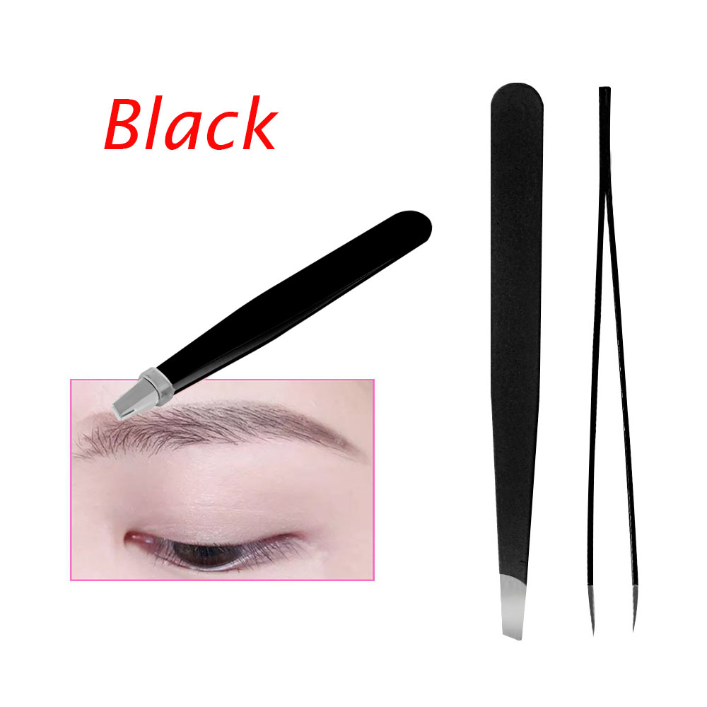 3 Stks/set Wenkbrauw Pincet Rvs Punt Tip/Slant Tip/Flat Tip Ontharing Make-Up Tool Kit Met tas Case: 1 pcs black