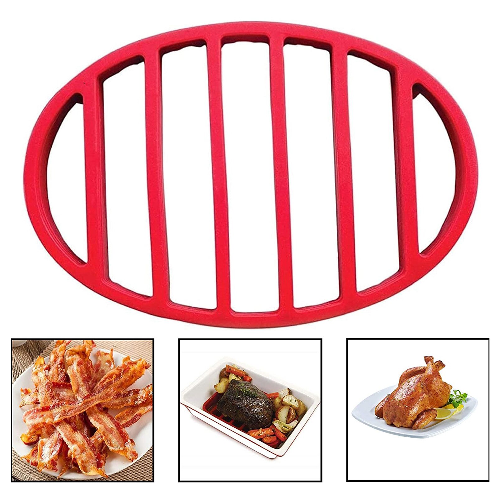 Grille de Barbecue en Silicone, pour la cuisson des aliments, antiadhésif, ovale rouge, réutilisable, outils de cuisson