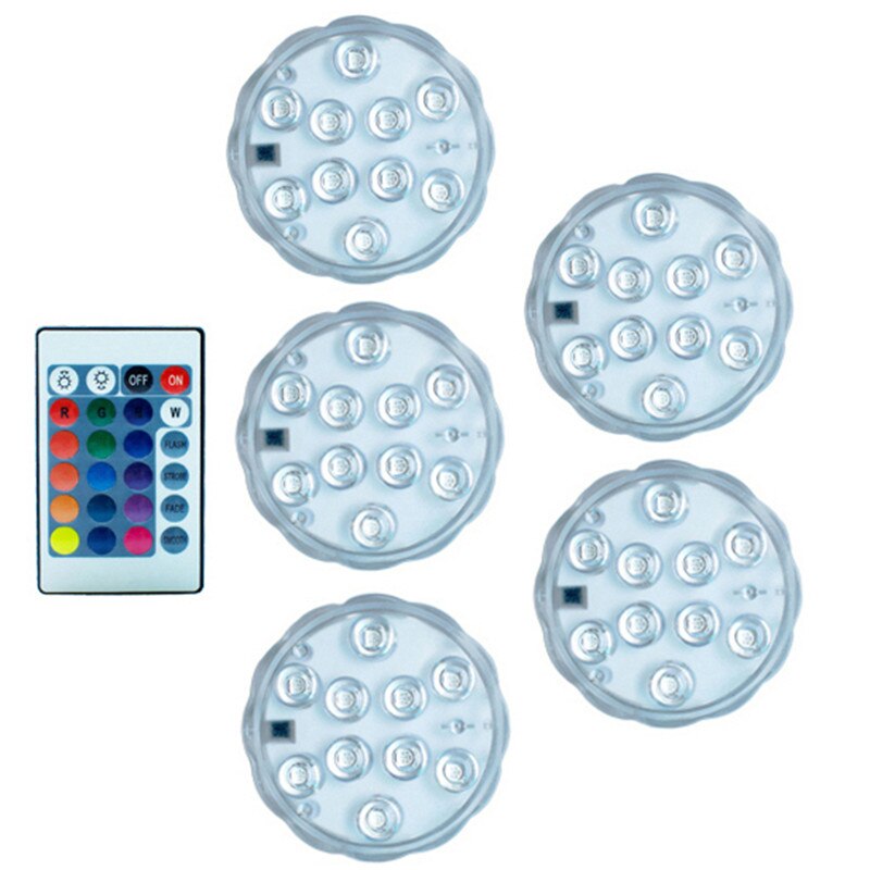 RGB Submersible Led Lights Battery Operated Underwater Spot Lights With Remote Outdoor Vase Bowl Pond Garden Party Decoration: 5 lamp 1 cntroller