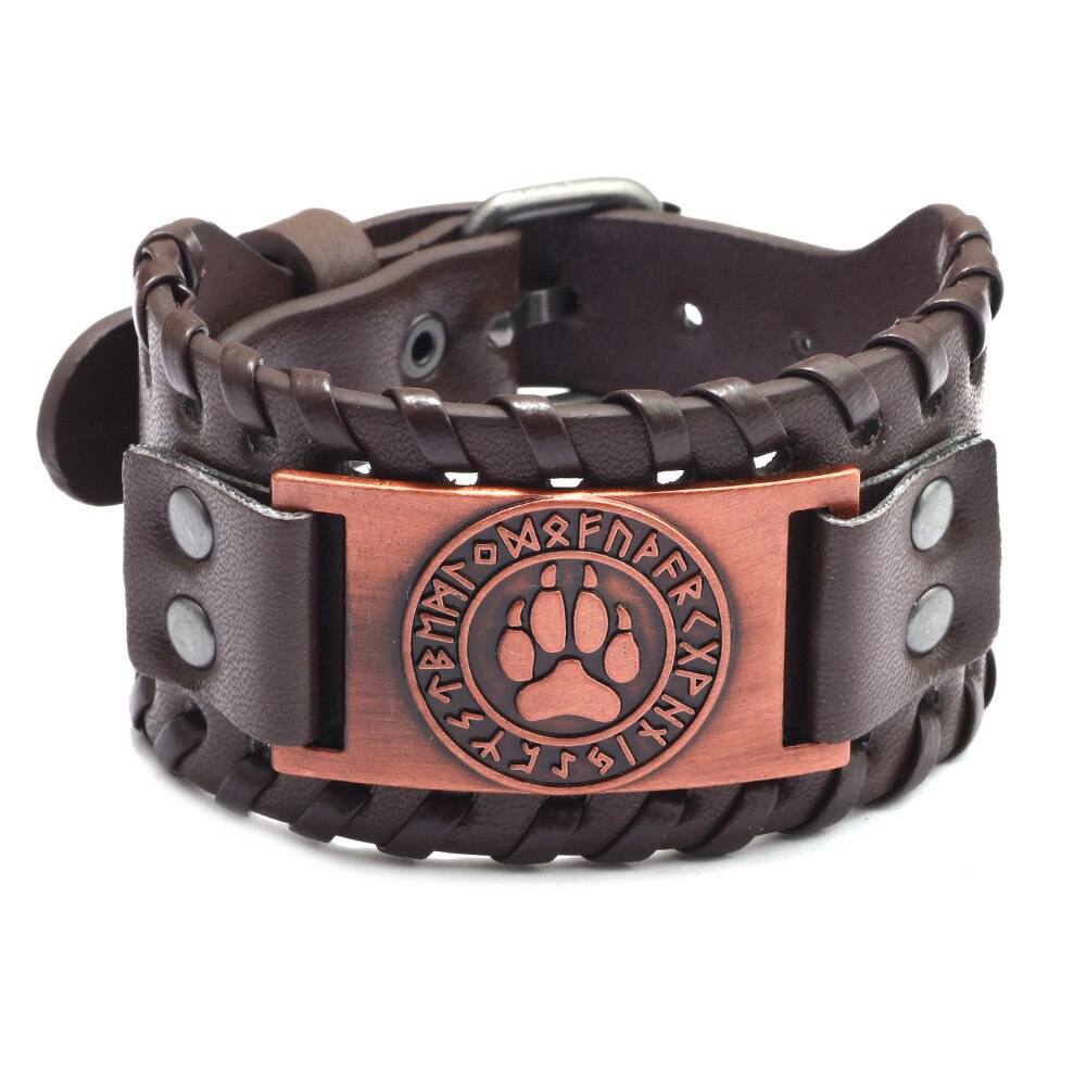 Nordic Viking Rune Beerpoot Patroon Armband Mannen Mode Metalen Lederen Geweven Sieraden Dier Accessoires Party: C