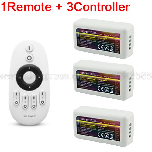 Miboxer fargetemperaturjustering cct ledet stripe kontrolleren 4 sone 2.4g rf trådløs fjernkontroll / app wifi / alexa google stemmekontroll: 1 fjernkontroll 3 kontroll