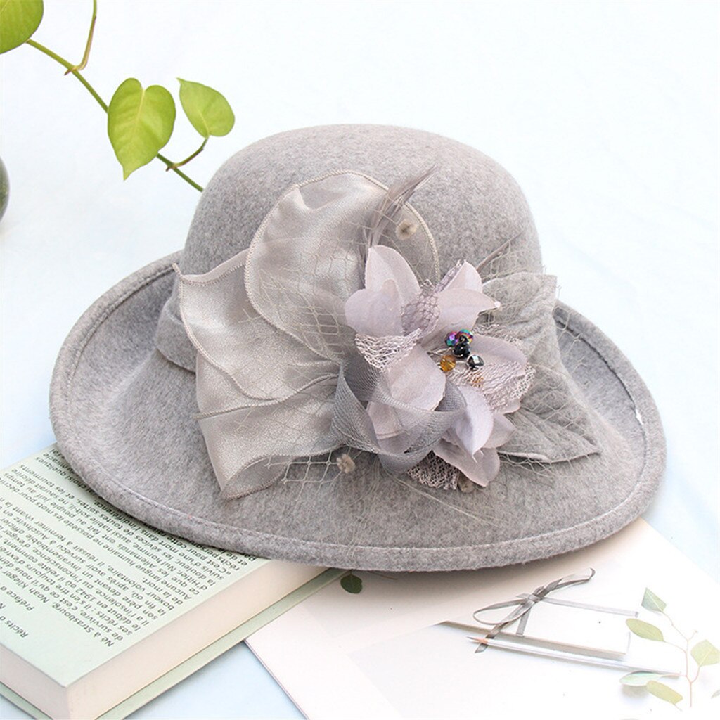 Vintage Black Wool Felt Cloche Hat With Bowknot Wide Brim Bowler Winter Fedoras Ladies Yellow Blue Floppy Derby Hats Cap#p5