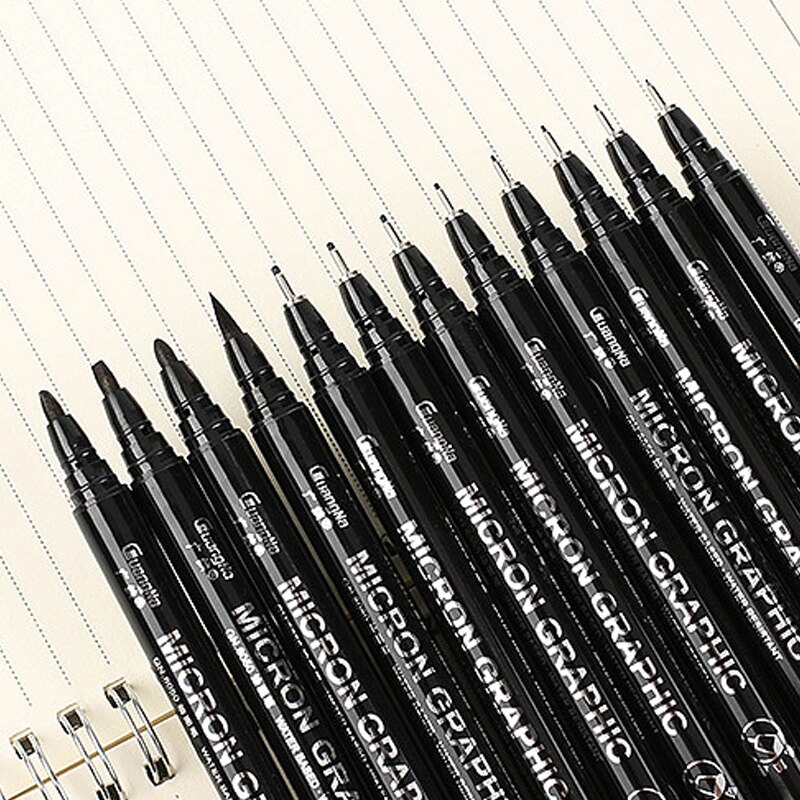 12pcs Different sizes Black Fineliner Waterproof Ink markers Pen for architect Sketching Drawing Brush pen art supplies