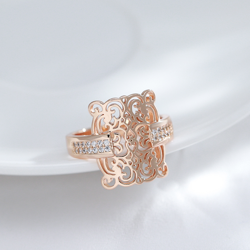 Kienl Trend 585 anillo grande cuadrado de Color oro rosa para mujer, anillo étnico de novia de Metal brillante con circonita Natural Vintage, joyería diaria