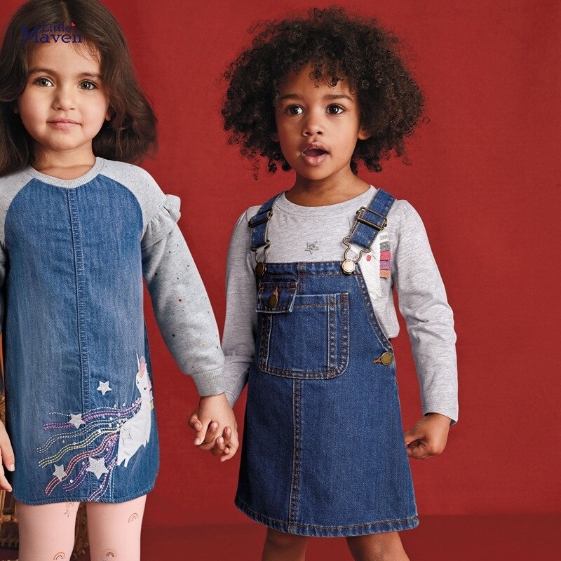 Little Maven-Vestidos vaqueros para niña, ropa de otoño para niño de 2 a 7 años, de algodón, vaquero, unicornio, Starb