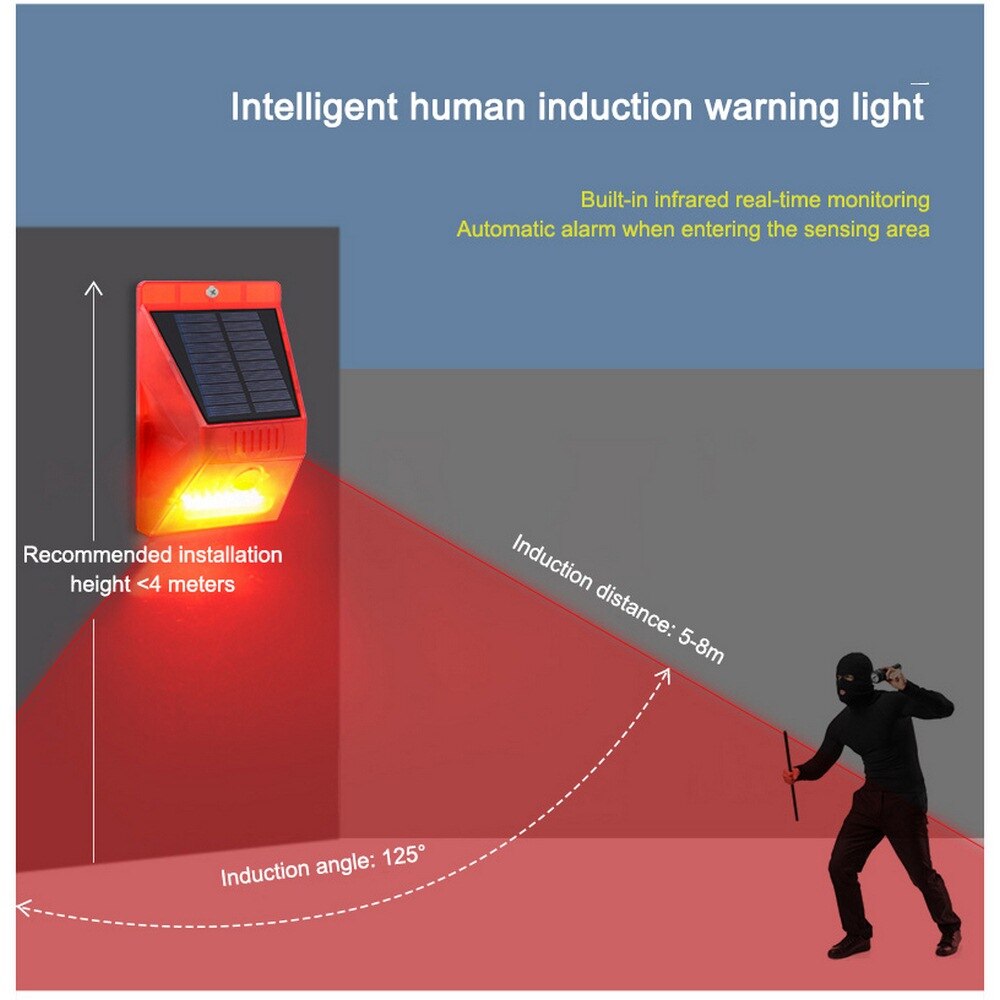 Infrarood alarmsysteem, antidiefstal, 129db zonne-afstandsbedieningen, buiten, regenbestendig, menselijk lichaam, inductie, automatisch alarmsysteem