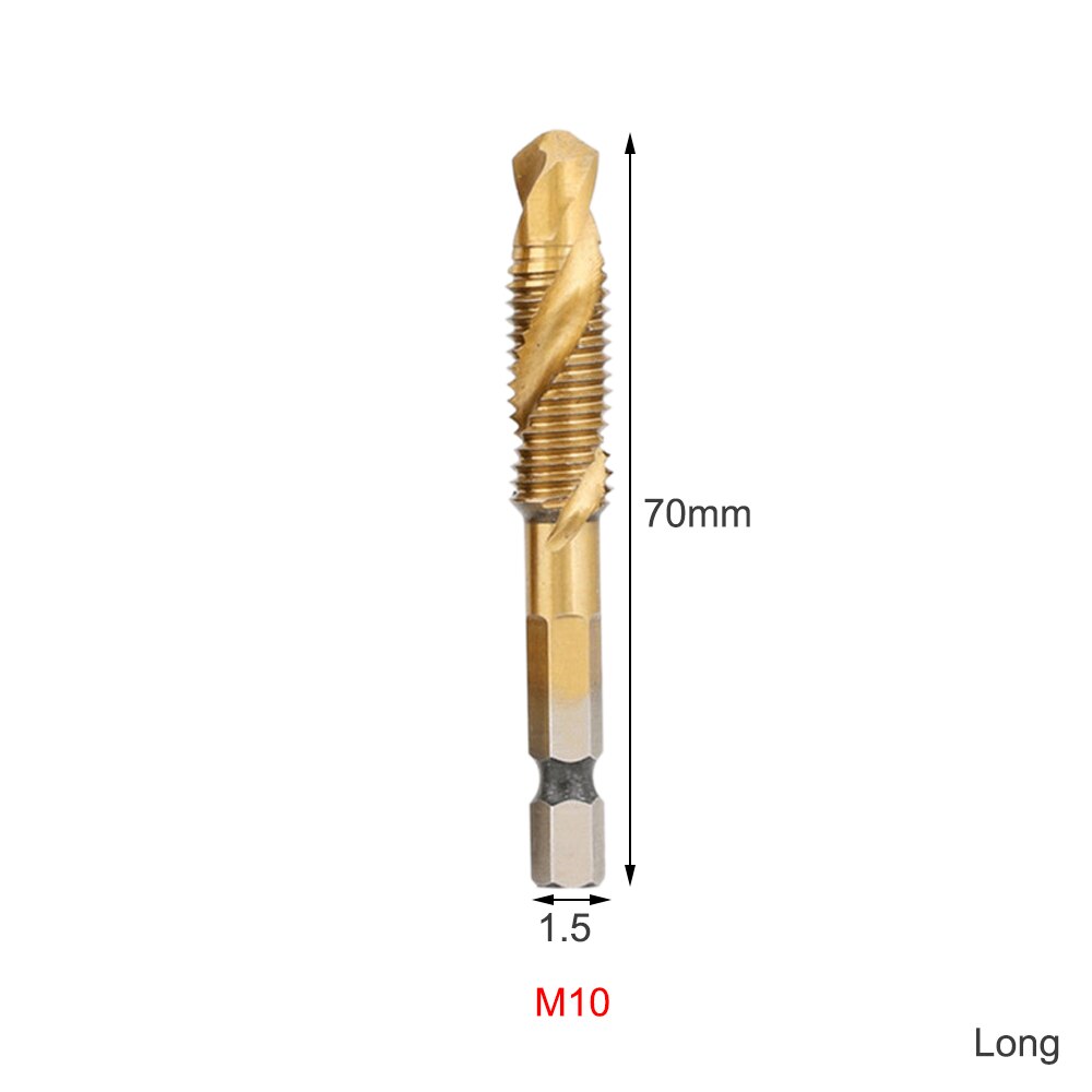 M3-M10 HSS Screw Metric Thread Tap Drill Bits Set Titanium Plated Hex Shank Screw Machine Compound High Speed Change Hand Tool: Long M10X1.5
