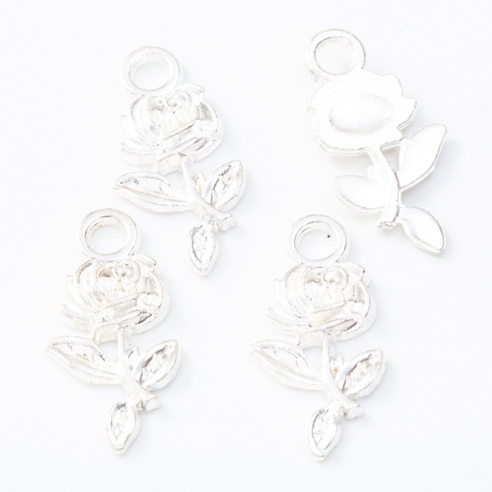 20 Pçs/lote Cor Rosa Encantos Pingente de Flor de Ouro Para DIY Fazer Jóias Pulseira DIY Descobertas Jóias de Moda Colares 2021: Shiny Silver Color