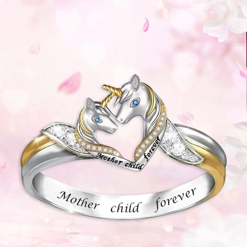 Leuke Eenhoorn Ouder-kind Ring Voor Vrouwen Kinderen Cartoon Dier Ring Cubic Eenhoorn Moeder Kind Forever Ring Sieraden