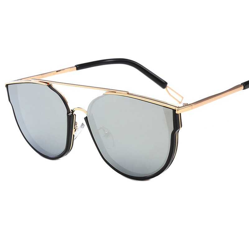 Dames zonnebril modieuze trend dubbele straal zonnebril gezicht trimmen groot frame dames en heren straatbril: Zilver