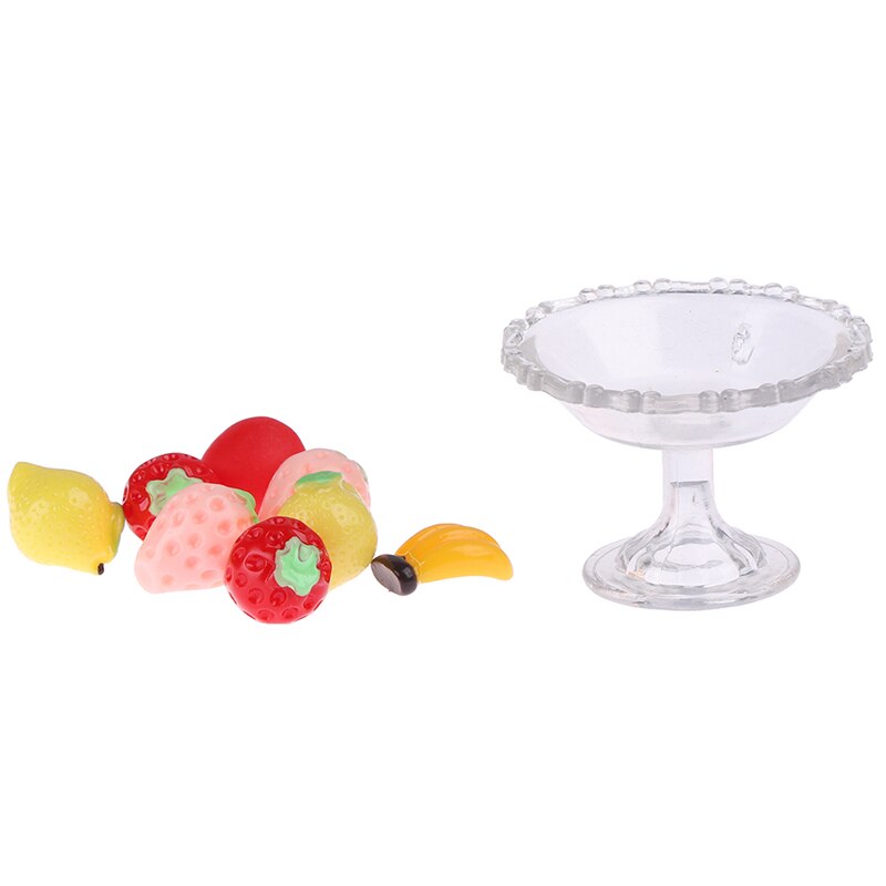 9 stuks 1:6 poppenhuis transparante glazen dessert fruitschaal met fruit poppenhuis miniaturen poppenhuis meubels
