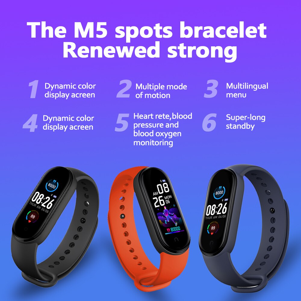 Mi5 intelligente polsbandjes, hartslagmeter, bloeddrukmeter, polsbandjes, stappenteller, sporthorloge,  ip67 waterdichte fitnessbanden