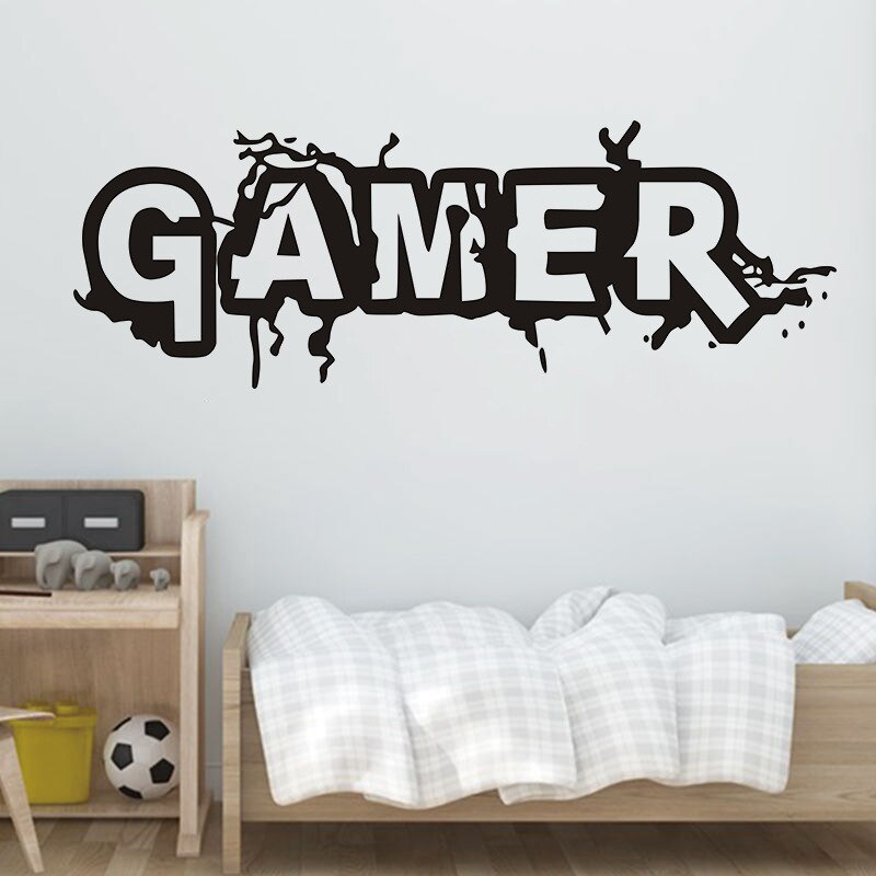 Gamer crack wall sticker for kids Room Bedroom Background Decorative Painting Paper poster Removable Carved Stickers